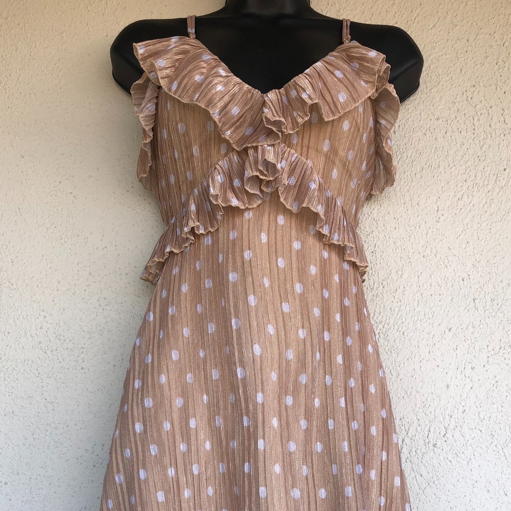 House of Harlow 1960 x Revolve polka dot silver babydoll ruffled mini Dress XXS - Picture 3 of 11